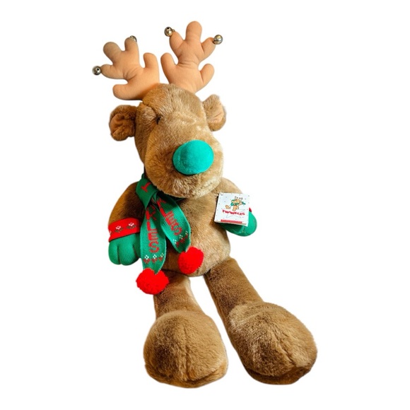 Vintage Twinkles Plush 32" Reindeer/Moose with Bells - NWT Christmas Green Nose - Picture 5 of 11